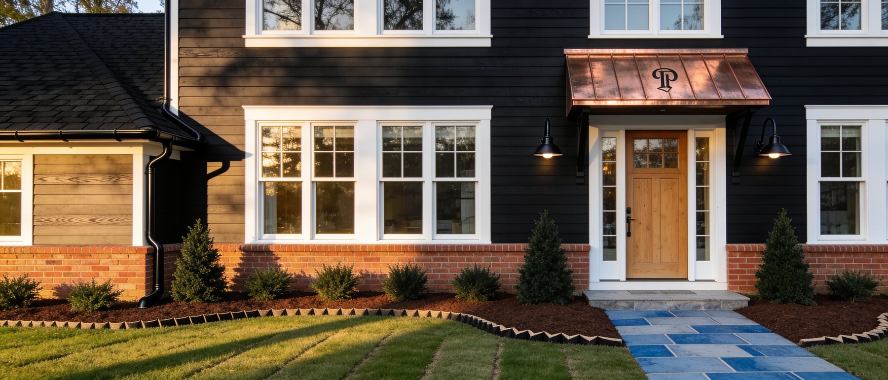 A Metro Atlanta home after an exterior renovation by Elevare, with new siding, roof and landscaping